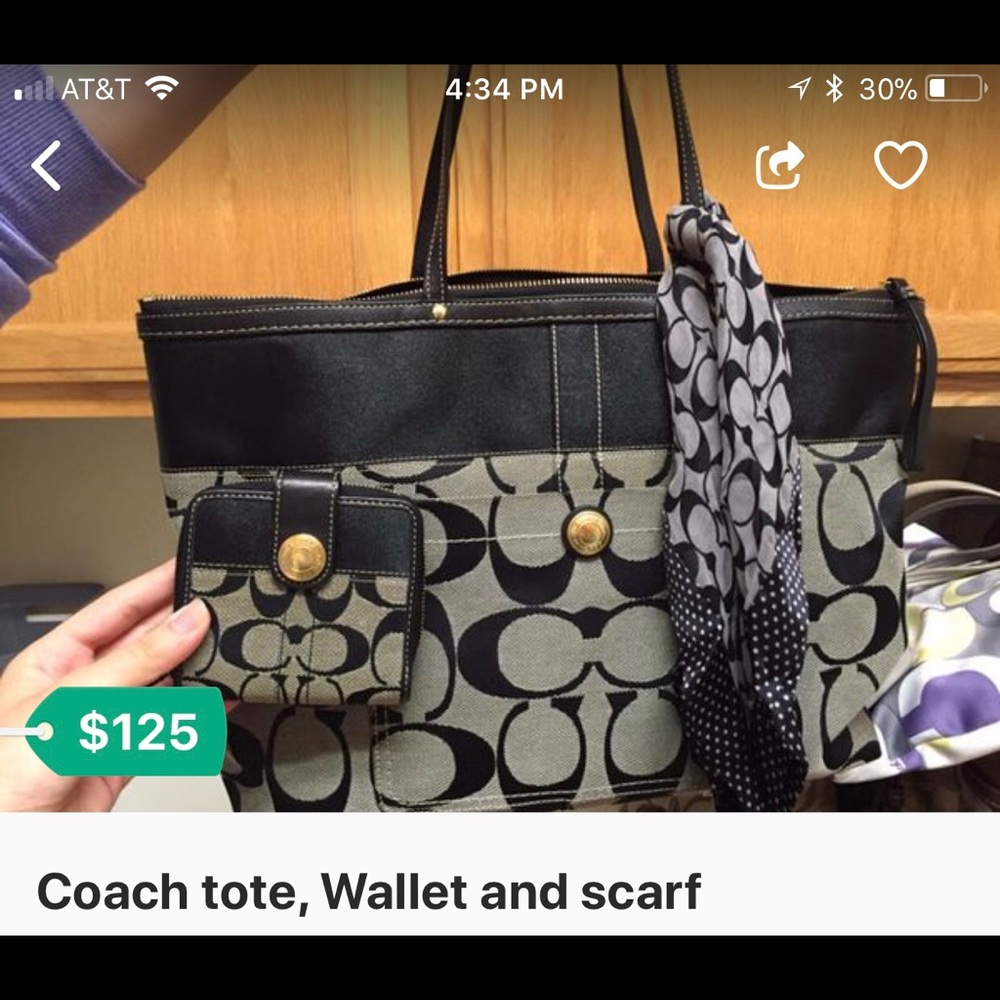 Coach bag black and grey with wallet and scarf